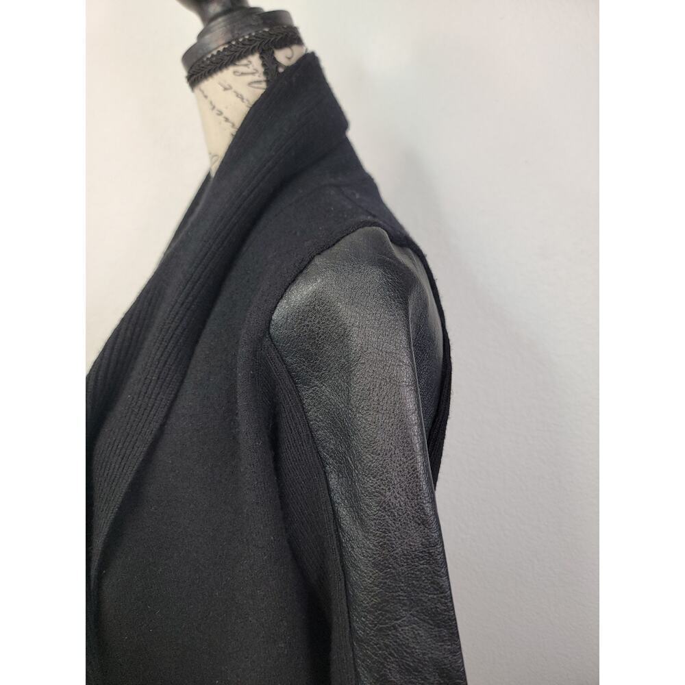 AllSaints Lucia Merino Wool And Leather Cardigan Sz M Relaxed Fit Black - Picture 7 of 14